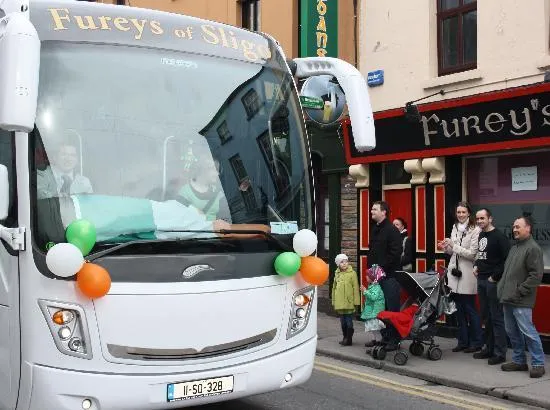 Furey's pub exterior on Bridge Street during St Patrick's Day celebrations